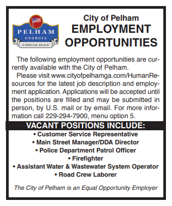 Employment Opportunities with the City of Pelham, GA